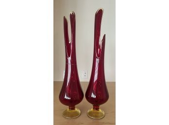 2 Unique Blown Glass Vases