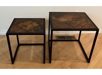 2 Metal & Stone Nesting Side Tables