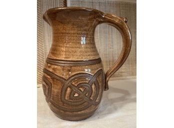 Hand Thrown, Signed Pottery - Pitcher With Celtic Motif