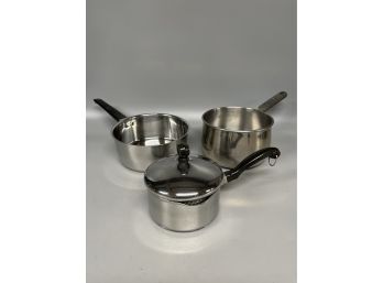 Grouping Of Stainless Steel Pots Including Farberware