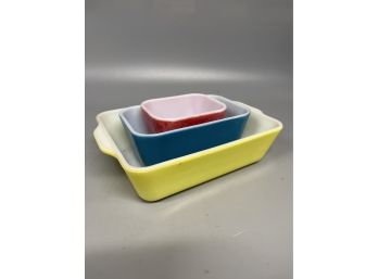 Grouping Of Colorful Pyrex Baking Dishes