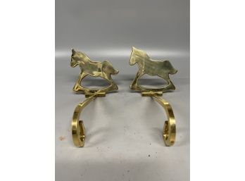 Pair Of Brass Rocking Horse Stocking Hanger Hooks