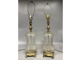 Pair Of Swirl Glass Table Lamps