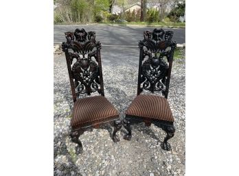 Pair Of Renaissance Revival-Style Carved Wood Chairs