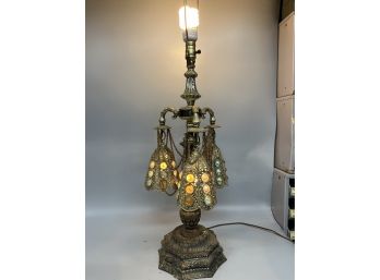 Moorish Reticulated Brass & Jeweled Table Lamp