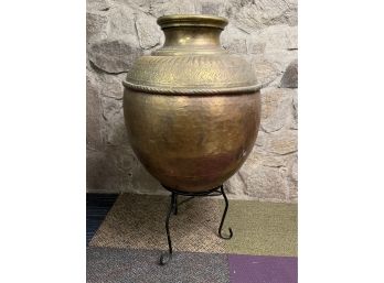 Large Indian Hammered Metal Urn On Stand