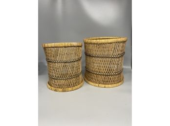 (2) Woven Nesting Side Tables Or Waste Baskets