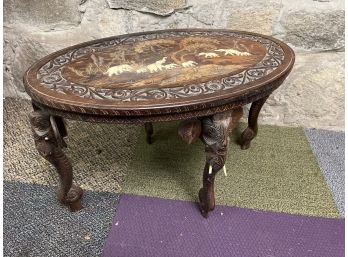 Anglo-Indian Carved Wood & Inlaid Elephant Side Table