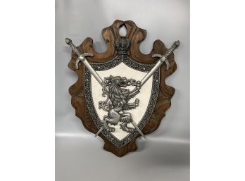 Decorative Carved Wood & Metal Wall Crest