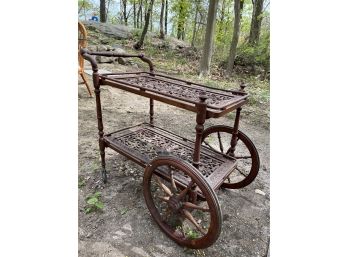 Indian Carved Wood Bar Cart Or Tea Trolley