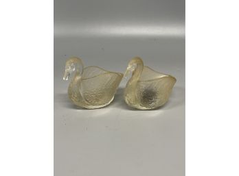 Pair Of Pressed Glass Swan-Form Salts