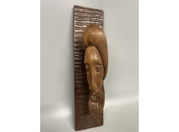 Wood Carved Head On Plaque