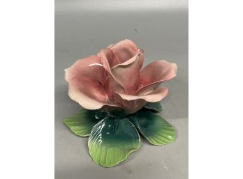 Capodimonte Porcelain Rose Candle Holder / Chamber Stick
