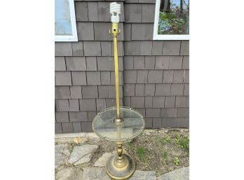 Vintage Brass-Tone & Glass Lamp Table