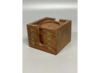 Indian Brass Inlaid Coasters & Holder