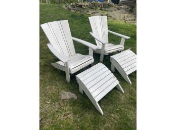 Pair Of Crate & Barrel Adirondack Chairs & Ottomans