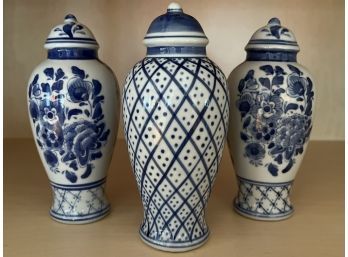 (3) Blue & White Porcelain Muffineers/Shakers