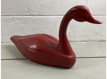 Carved & Red Painted Wooden Goose Decoy