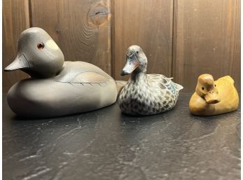 Grouping Of (3) Carved & Painted Wood Duck Decoys