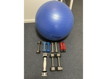 Grouping Of Hand Weights & Exercise Ball