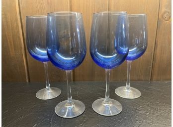 (4) Blue Glass Wine Goblets