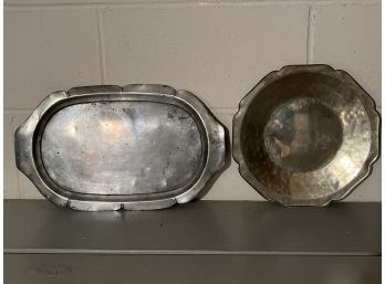(2) Scalloped Edge Metal Serving Trays