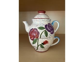 Contemporary Ceramic Two-Piece Stacking Teapot/Teacup