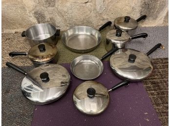 Grouping Of Revere Ware Copper Bottom Pots & Pans