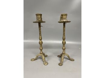 Pair Of Decorative Metal Candlesticks