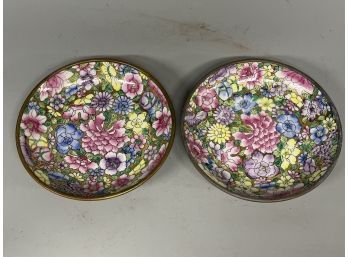 (2) Japanese Brass Overlaid Porcelain Bowls