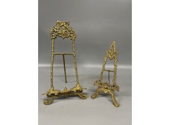 (2) Ornate Brass Easel Picture Stands