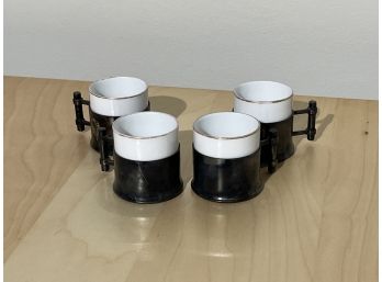 (4) Art Krupp Berndorf Silverplate & Porcelain Demitasse Cups