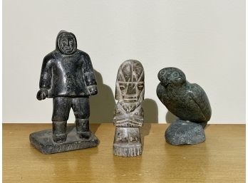 Grouping Of Soapstone Carved Sculptures Incl. Inuit