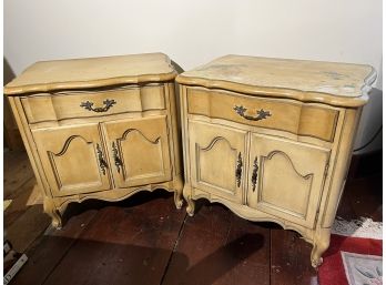 Pair Of White Furniture French Provincial-Style Nightstands