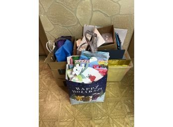 Large Grouping Of Holiday Gift Bags, Boxes, & Wrapping Supplies, Etc.