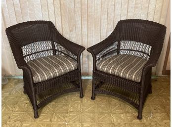 Pair Of Contemporary Faux Wicker Patio Lounge Chairs