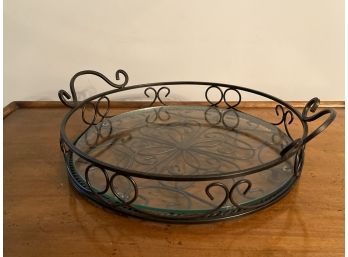 Contemporary Glass & Metal Wire Bar Serving Tray