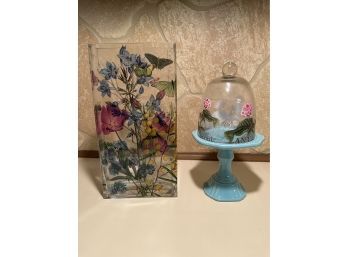 (2) Contemporary Decorative Glass W/ Botanical Prints