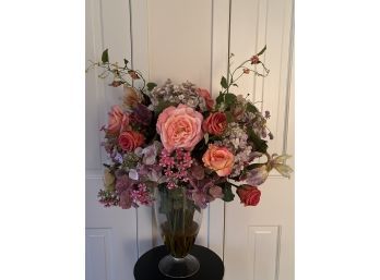 Decorative Faux Flower Bouquet In Glass Vase