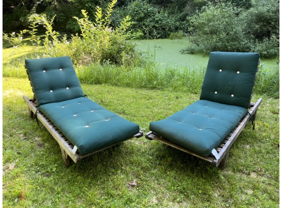 Pair Of Teak Outdoor Chaise Lounges