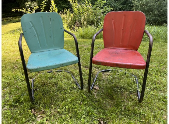 Pair Of Vintage Painted Metal Outdoor Armchairs