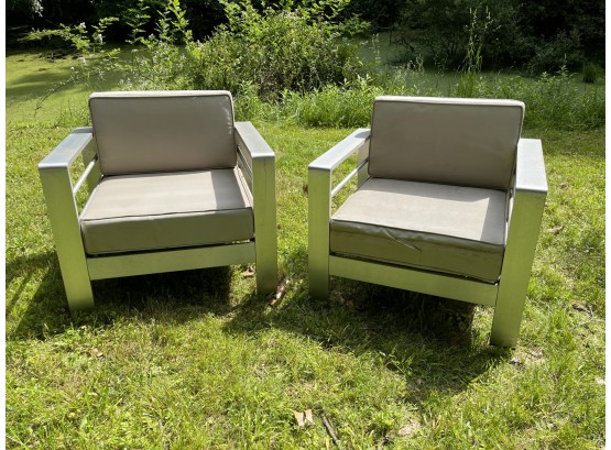 Pair Of Modern Aluminum Patio Club Chairs