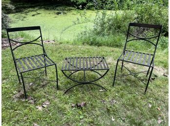 Pair Of Iron Patio Side Chairs & Ottoman/Table