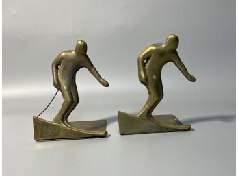 Pair Of Brass Skier Bookends