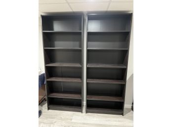 Pair Of Contemporary Ikea Billy Dark Stained Bookcases