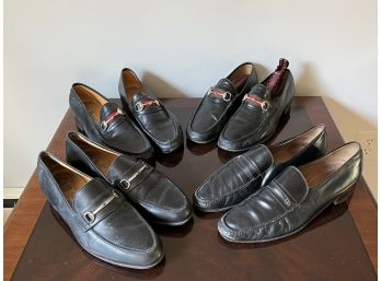(4) Pairs Of Black Leather Italian Loafers Incl. Gucci