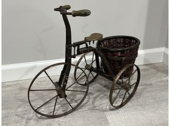 Miniature Metal Bicycle W/ Wicker Basket Planter