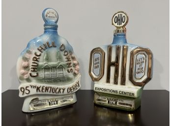 (2) Vintage Jim Beam Commemorative Ceramic Whiskey Decanters