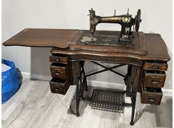 Antique White Sewing Machine W/ Iron Base