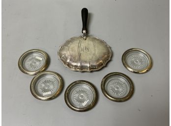 Vintage Silverplate & Glass Coasters And Warming Tray